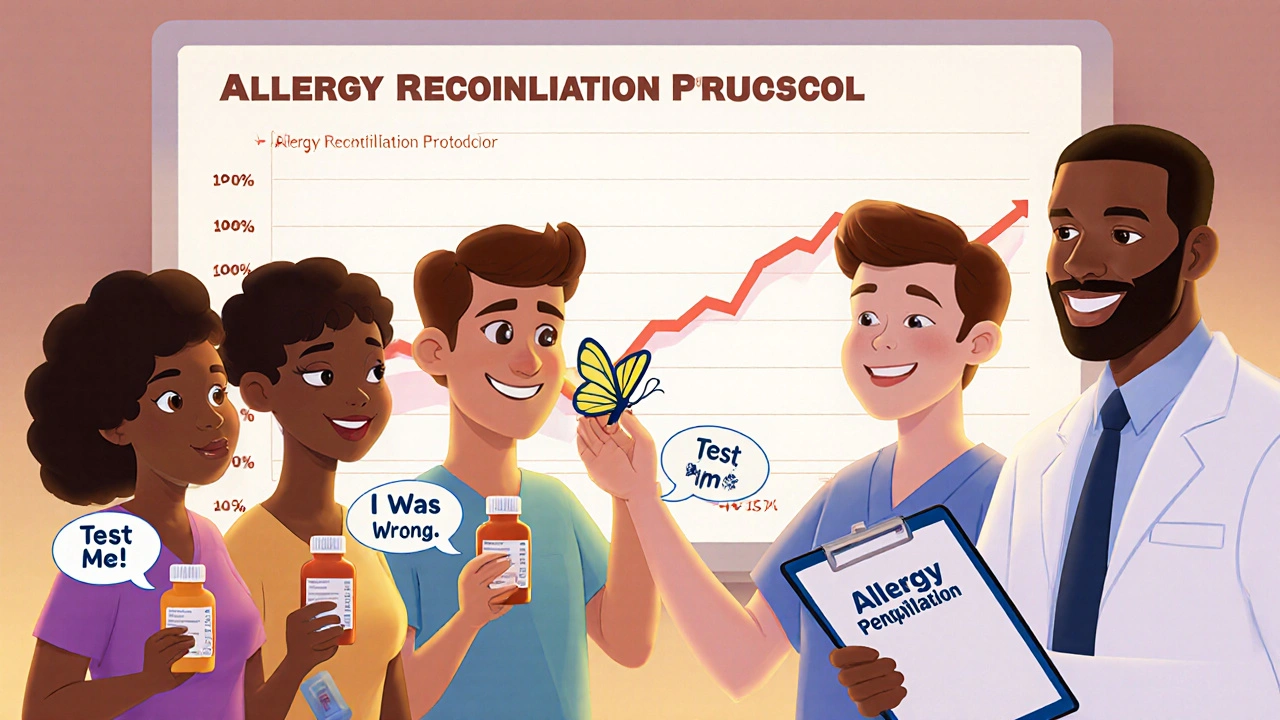 People hold medicine bottles and ask for allergy testing with a butterfly device