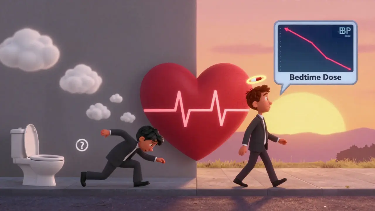 Two paths: one with dizziness and chaos, the other with calm and steady health under sunrise.