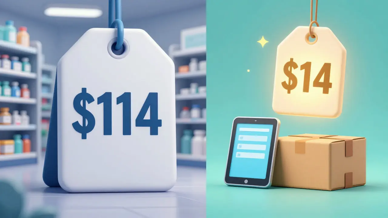 Comparison of a high retail pharmacy price versus a low online pharmacy price